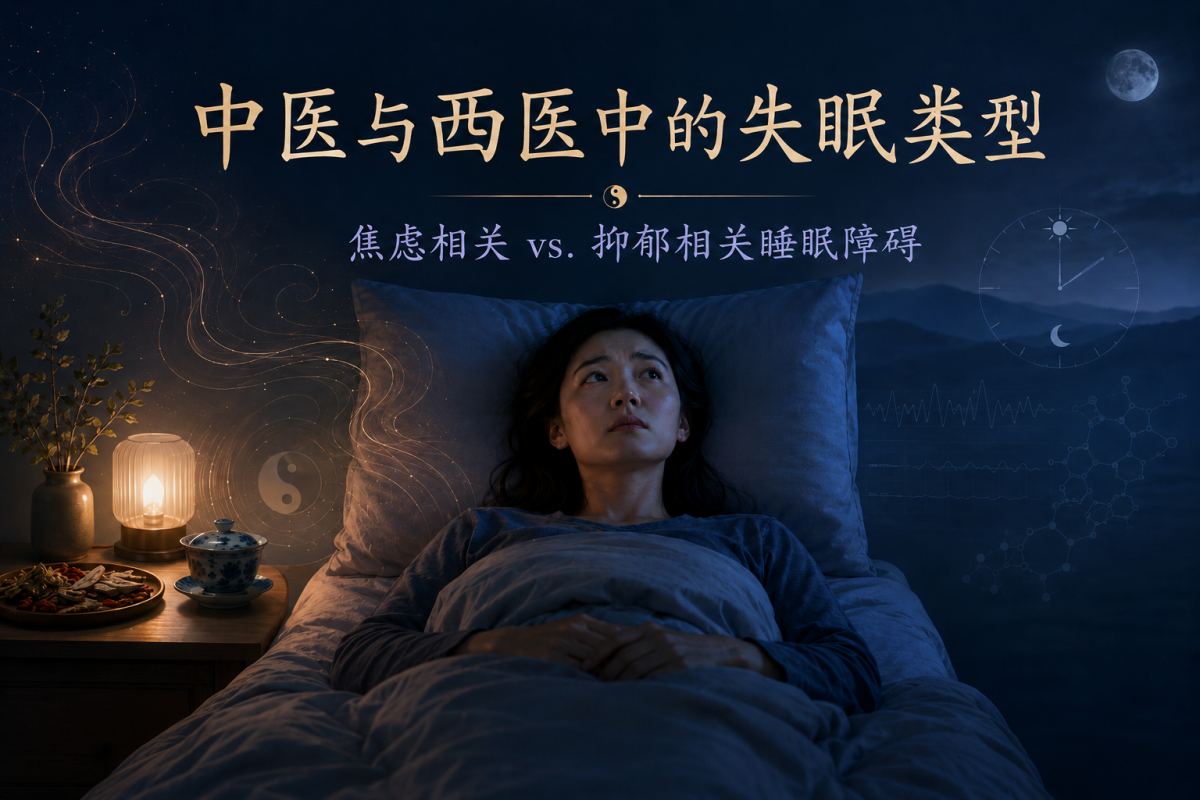 一位焦虑相关失眠患者夜间难以入睡，呈现过度唤醒与神不安的整合精神医学典型表现。