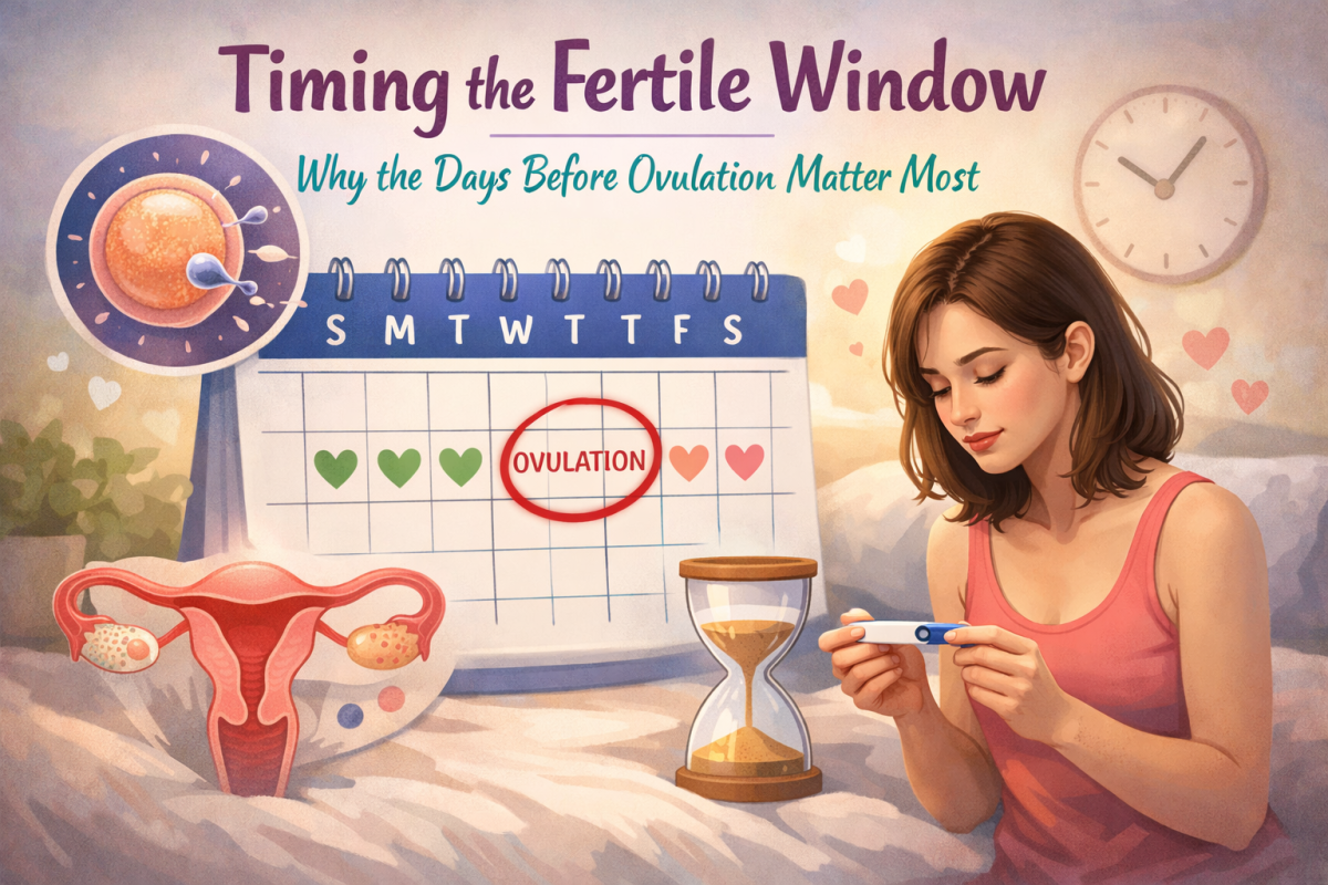 Couple learning fertile window timing and ovulation day for better chances of conception